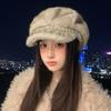 Hat Women's Autumn and Winter Imitation Mink Hair Color Chain Beret Plus Velvet Thickened Windproof and Warm Hat Art Retro Octagonal Hat