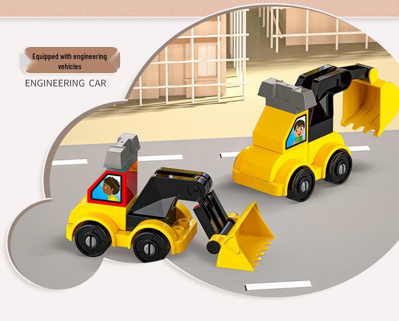 Children's Educational Building Blocks - Police and Fire Station Set with Engineering Vehicles, Large Pieces, Ideal Gift for Boys