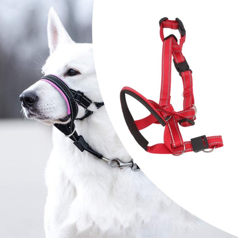 Dog Head Collar Breathable Dog Head Harness Dog Mouth Cover With Adjustable Strap For Outdoor Red L