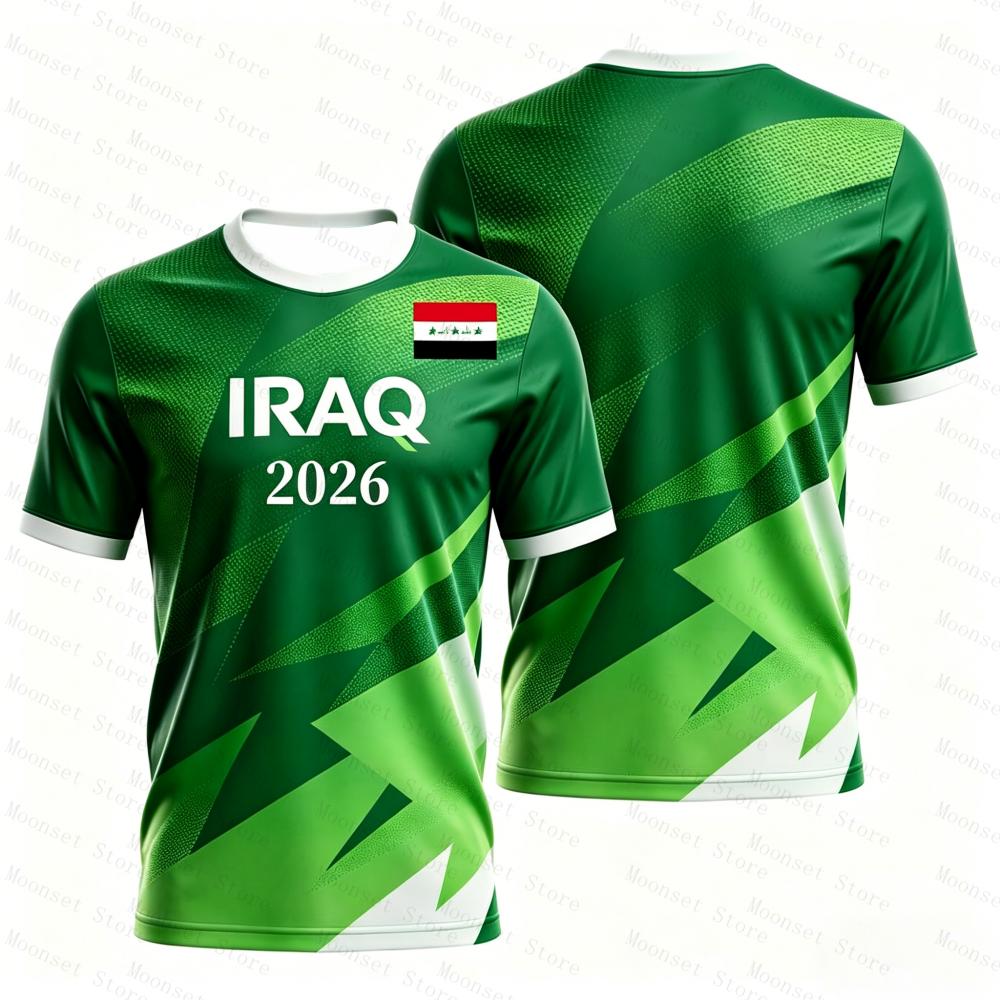 HerSight 2026 Irak Vlag Print Heren T-shirt Groene Voetbal Tops Jersey Casual Korte Mouw T-shirt Sport Fans Dagelijkse Kleding Kinder T-shirt 160