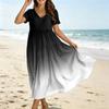 Abito Maxi Casual da Donna a Manica Corta con Scollo a V, Stile Bohemien, Vestibilità Larga, Stampa Degradé, per Estate e Uso Quotidiano