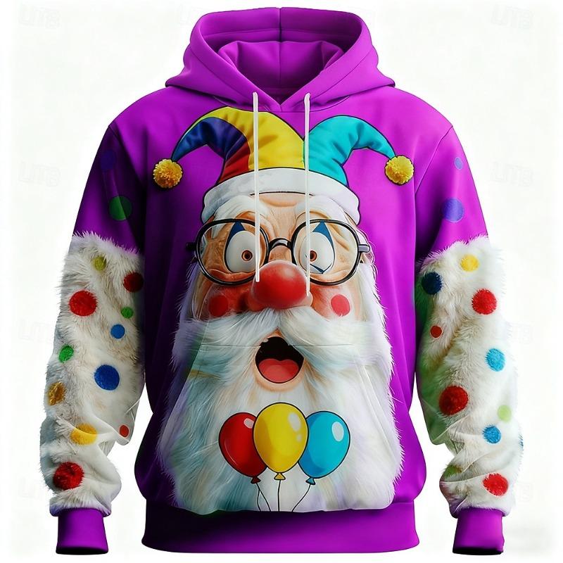 Christmas Men's Santa Claus 3D Cartoon Hooded Hoodies Sweatshirt Fashion Daily Crew Neck Home Party Gift  Drawstring Fall Winter