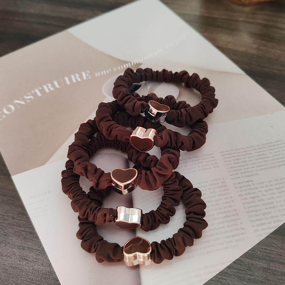 5PC European and American Cream Heart High Elasticity Hair Ties for Women Girls Ponytail Holder Hair Rings Rope Accessories