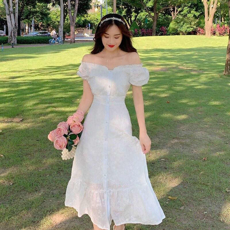 Buy 21 Summer White Elegant Midi Dress Women Short Sleeve Vingate Floral Dress Female Evening Party Basic One Piece Dress Korean At Affordable Prices Free Shipping Real Reviews With Photos Joom