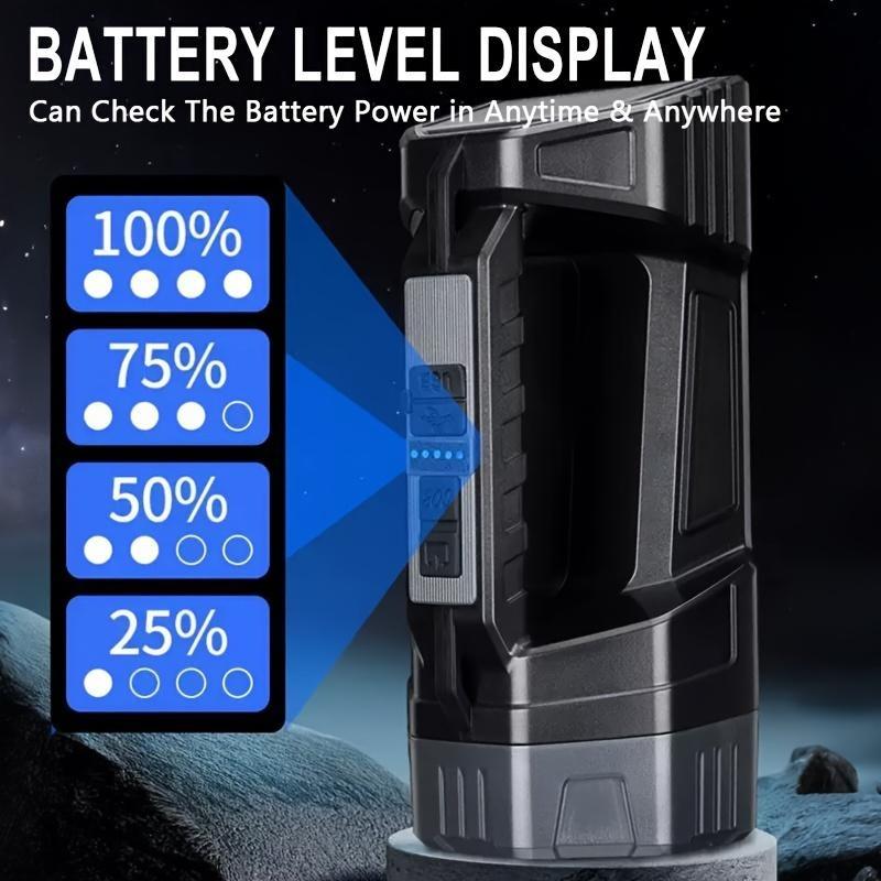 Solar LED Flashlight, Rechargeable Torch with Digital Power Indicator, Portable Light for Camping, Hiking, Home and Emergency Use