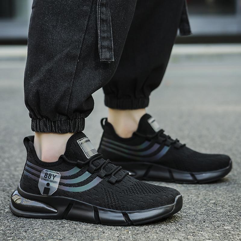 

Putian mesh sports shoes men s 2025 new breathable casual shoes flying woven air cushion trend running shoes 45 чёрный