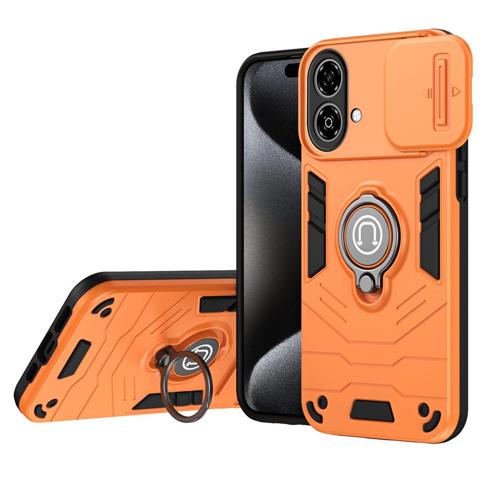 KEYSION Shockproof Armor Case for ZTE Blade A35E Slide Camera Lens Protection Ring Stand Phone Back Cover for ZTE Blade A35E 4G