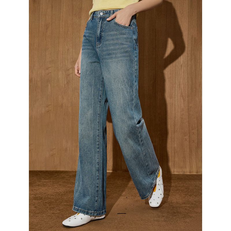 Coolhut2025 Autum Washed Loose High-Waisted Slimming Slightly Flared Narrow-Leg Long Pants Women's Jeans