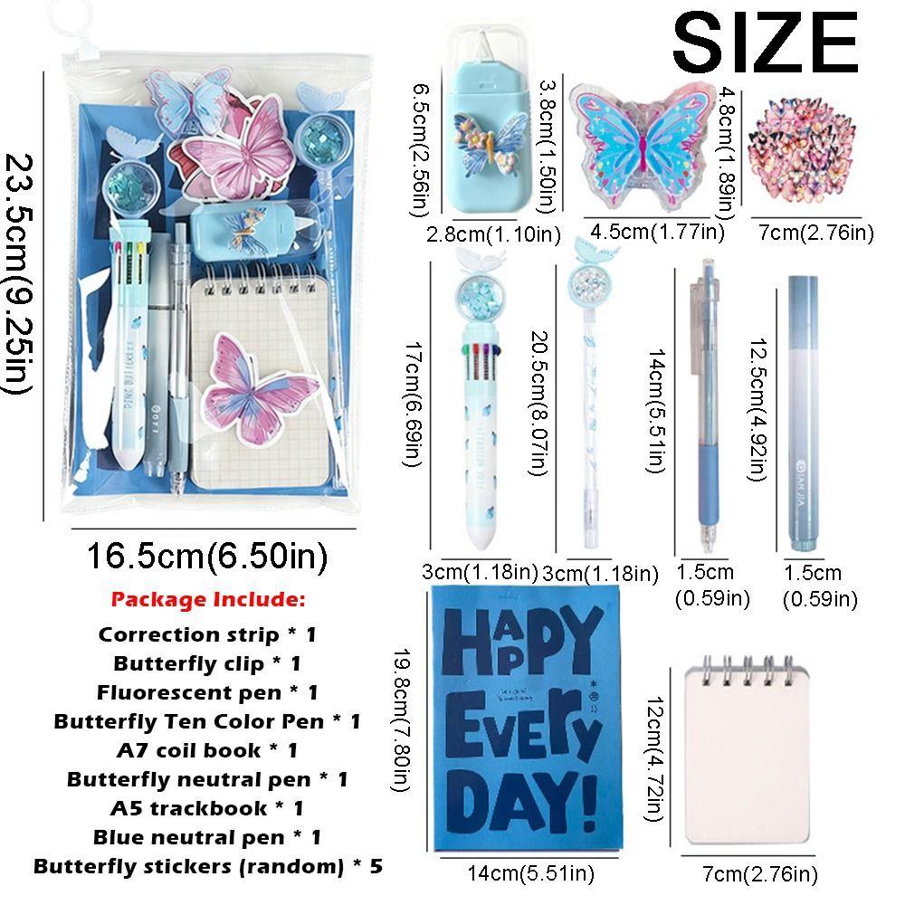 9 In 1 Butterfly Stationery Set INS Highlighter Pen Study Stationery Gifts Pencils Erasers Ballpoint Pen Office Stationery Kit