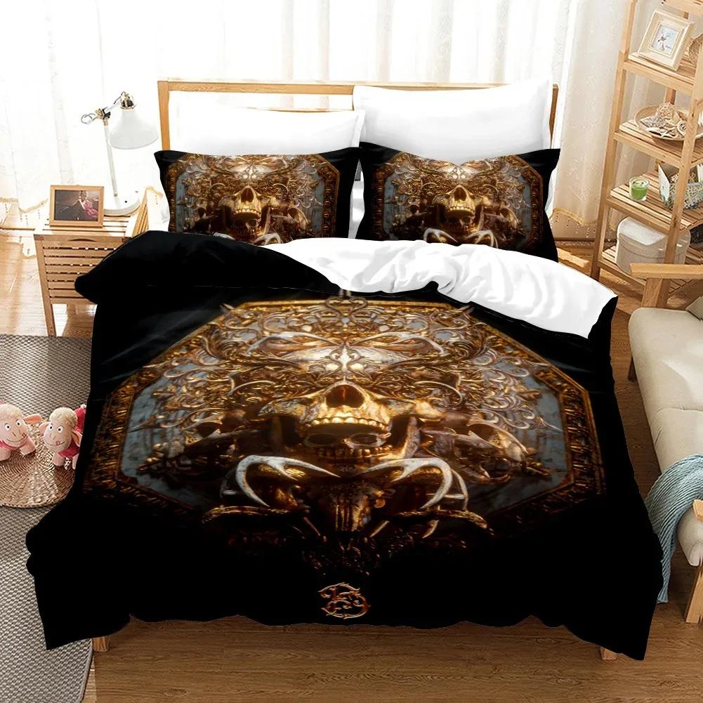 Skull Duvet Cover King Queen Christ Religious Themed Quilt Cover Teens Adults Scary Skeleton Jesus Death Polyester Bedding Set