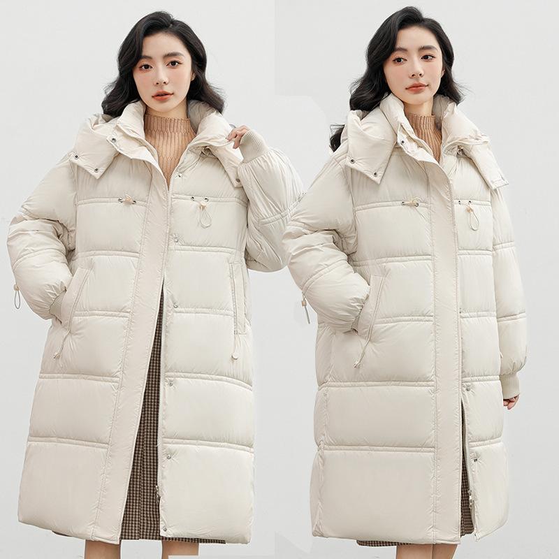 Medium and long bread clothes, down cotton clothes, women's new thickened hooded large pockets, loose large size cotton clothes.