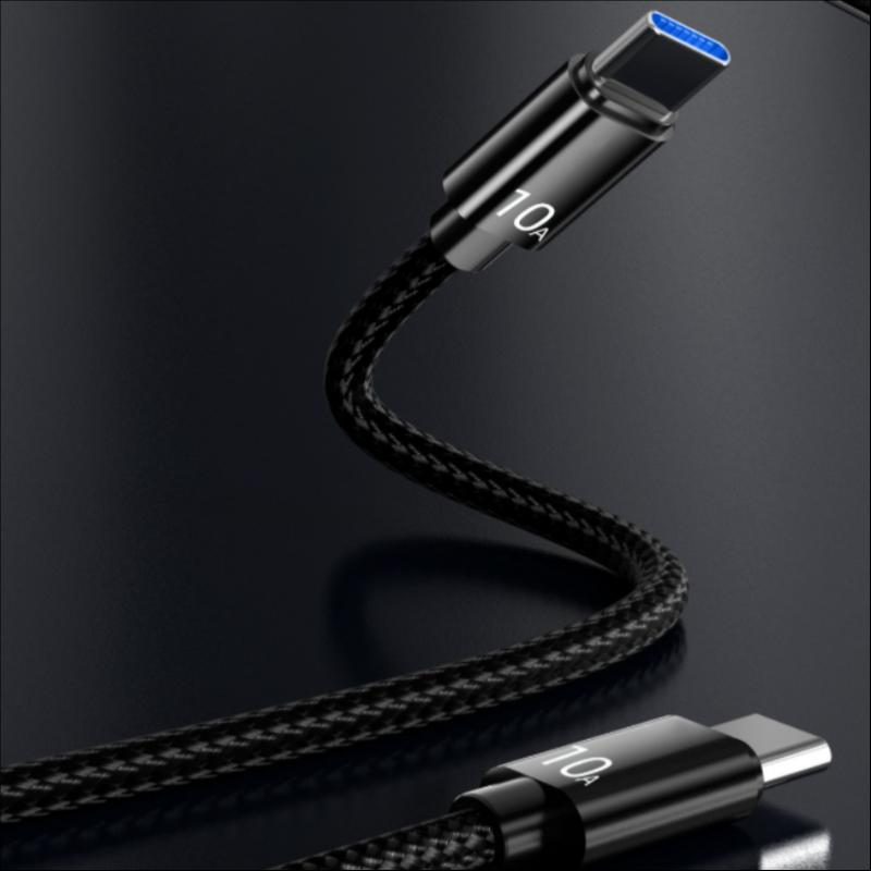 10A 120W Super Fast Charging Cable Type-C Nylon Braided Data Transfer Cord For Phone Laptop