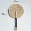 Colorful Striped Patterns Seagrass Woven Fan Vintage Anti-Mosquito Hand Braided Fan Natural Portable Cattail Fan School/Office