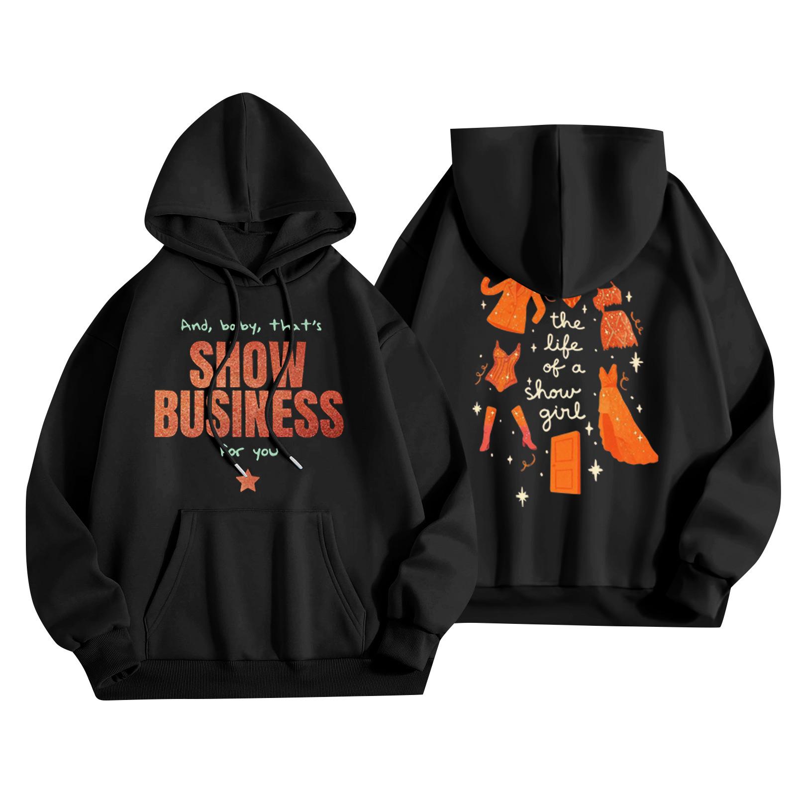 

Женский модный легкий пуловер с длинным рукавом и карманами, худи с принтом L чёрный