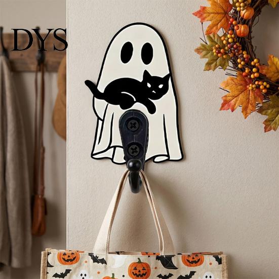 Halloween Wall Hooks Ghost Cat Wooden Hanging Hook for Keys Hats, Decorative Party Supplies Hanger, Cute Home Living Room Bedroom Entryway Key Hangers