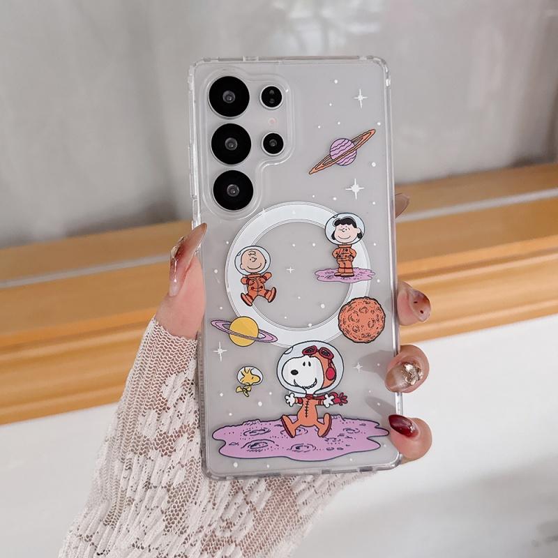 Funny Cartoon Cute Snoopy Magnetic Magsafe Wireless Charge Phone Case For Samsung S23 S24 S25 S26 Ultra Plus A55 A16 A15 Cover