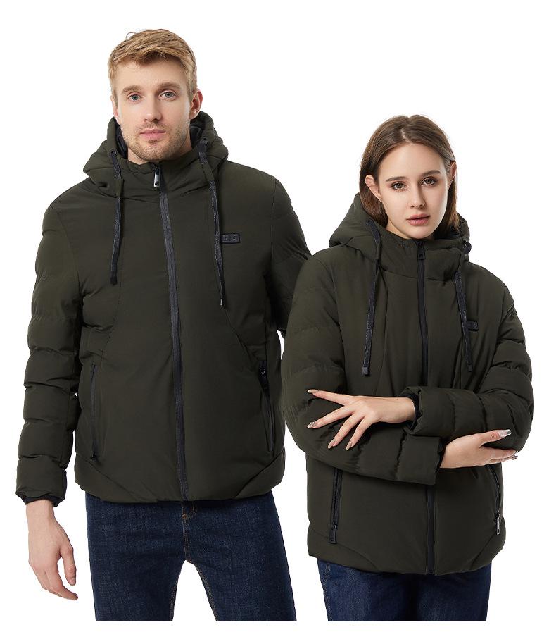 Herrjacka med huva, vinter, elektriskt uppvärmd: Tjock Bomullskappa med Intelligent Konstant Temperaturteknik