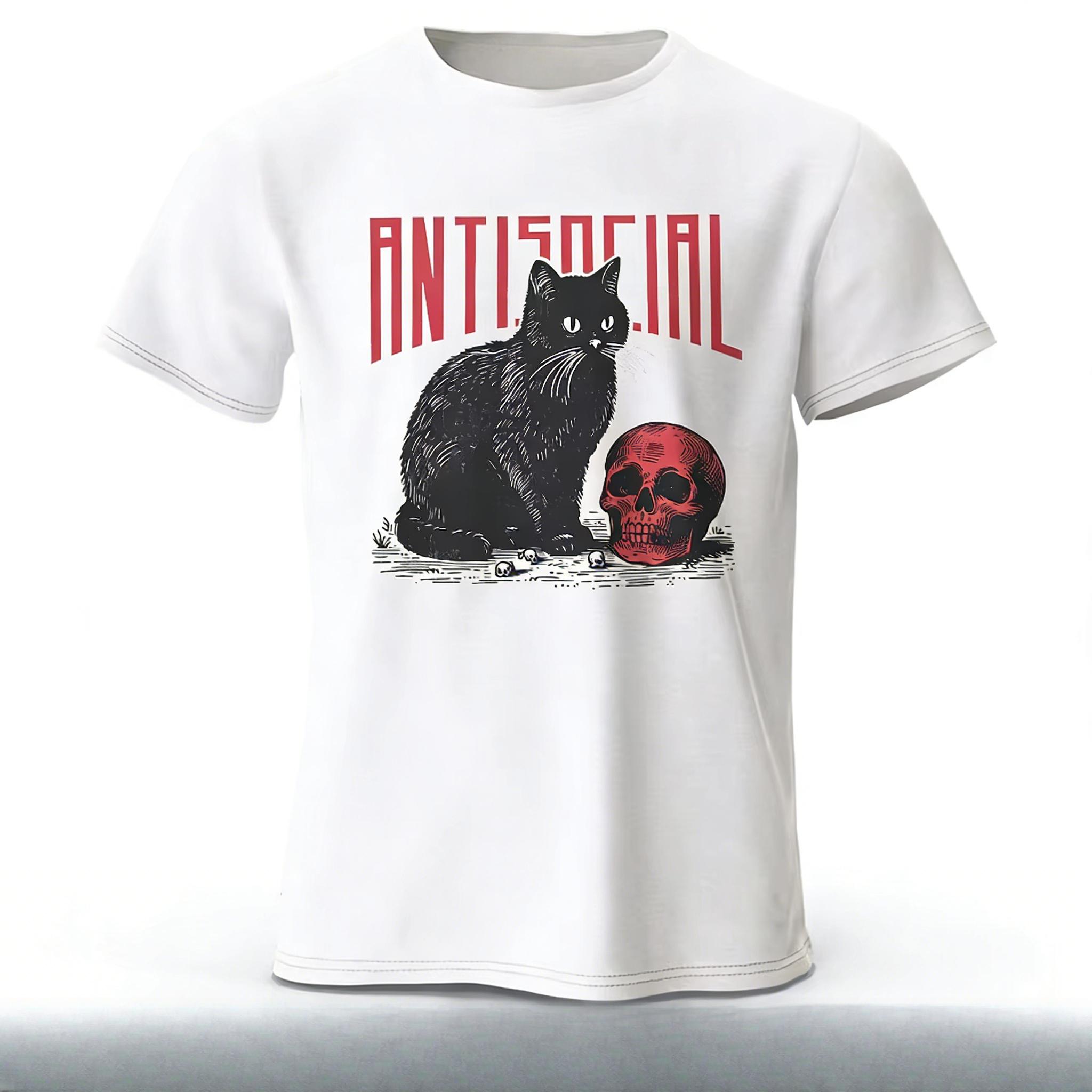 

Black Cat Skull Printed Mens TShirt 100 Cotton Oversized Rebellious Gothic Graphic Tees for Women Tops Tees Streetwear S