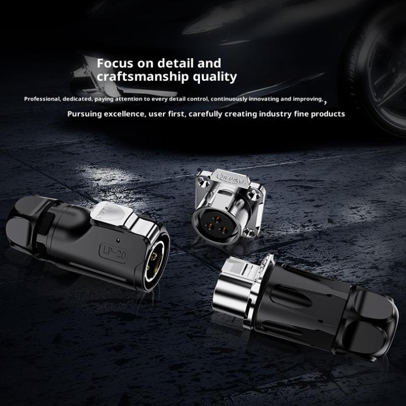 LP12 LP16 Panel Mounted Power Connector Set, Welding-Free, IP68 Waterproof, Consists of Plug and Socket, 2/3/4/5 Pin