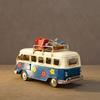 Vintage Iron Art Bus Model with Floral Design,American,European Style, Rustic Decorative Statue for Home, Living Room, or Office Display, Bus Decor
