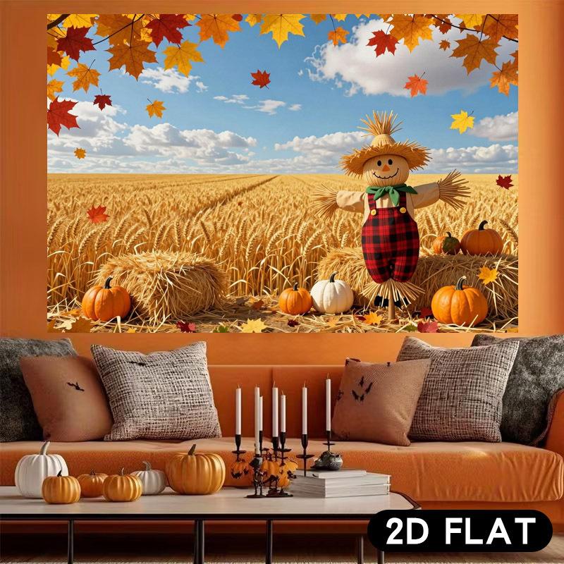2D flat 1pc banner Harvest Thanksgiving Banner Pumpkin Straw Man and Wheat Field Golden Autumnzyc