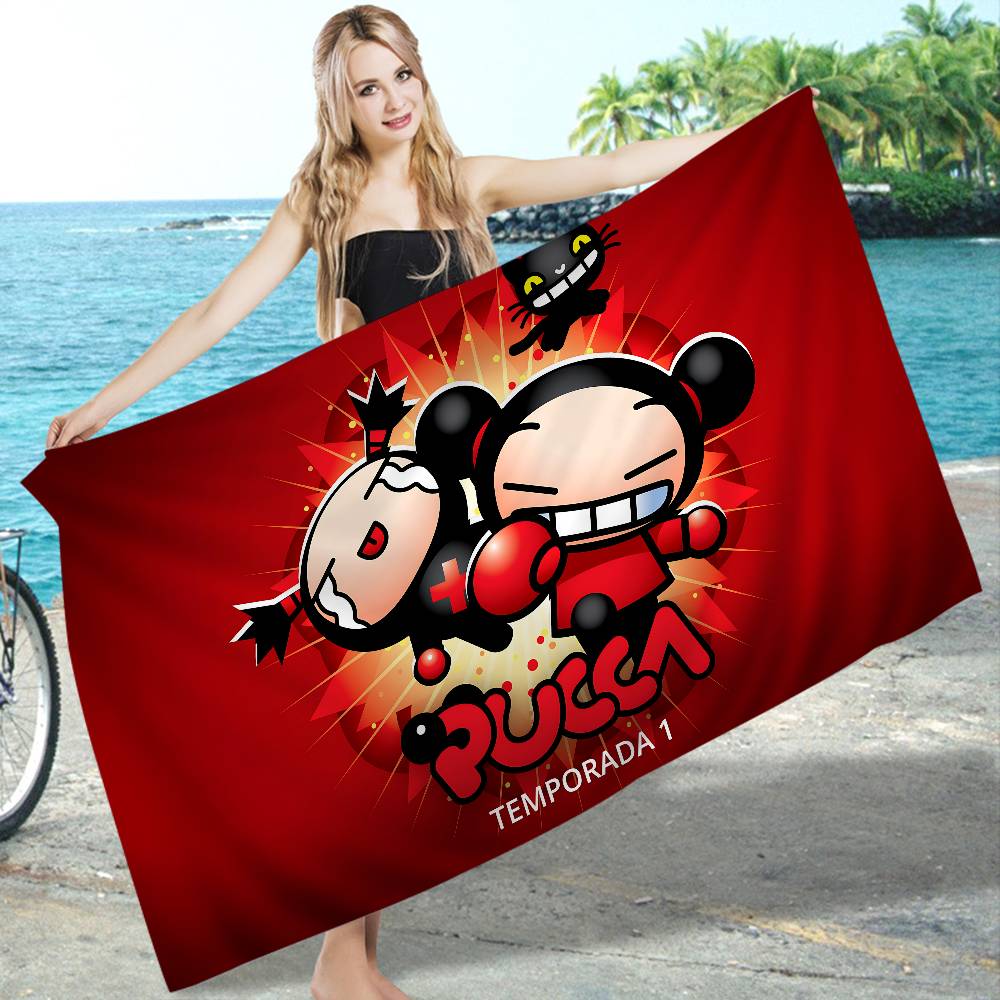 Animation Series P-Pucca Microfiber Printed Beach Towel Mountain Climbing Yoga Beach Swimming Running Absorbent Soft Towel