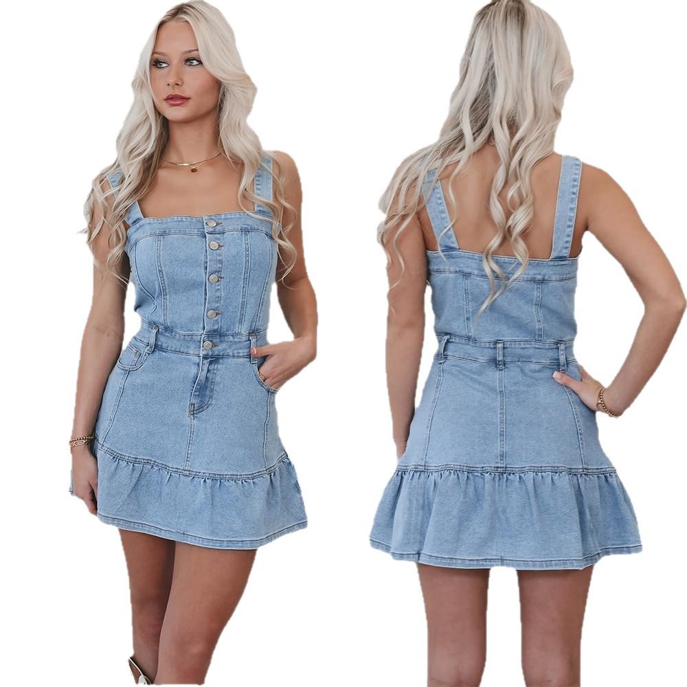 2025 Spring/Summer Spaghetti Strap Denim Dress - Chic European & American Style for Women