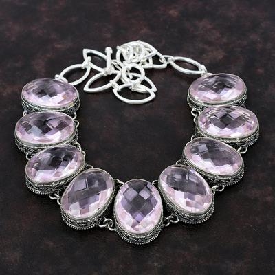 Geslepen Roze Kunziet Ketting 925 Sterling Zilver Ketting Edelsteen Handgemaakte Sieraden Verstelbare Ketting Ketting Vintage Ketting Bruiloftscadeau