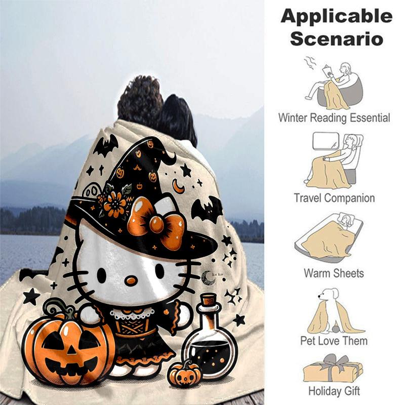 1pc Witch Hello Kitty Blanket, Seasonal Universal Home Decorative Throw Blanket for Room, Living Room, Travel, Camping, Car Blankets, Beach, Office Na