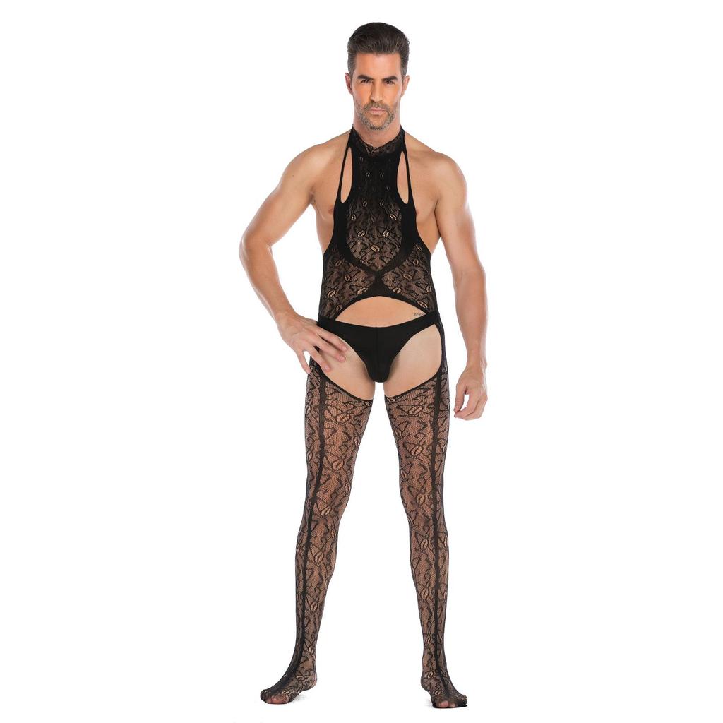 Men's Plus Size Open Crotch Fishnet Bodysuit Temptation Costume Set