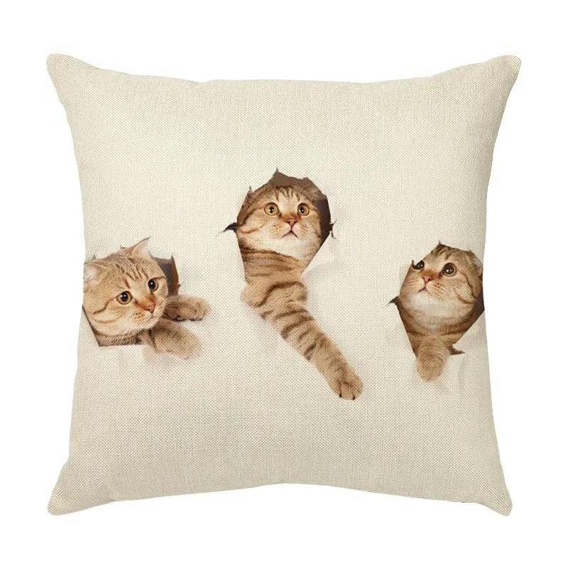 45x45cm Cute Pet Cat Face Decorative Animal Cushion Cover for Sofa Vintage Home Couch Linen Pillows Case