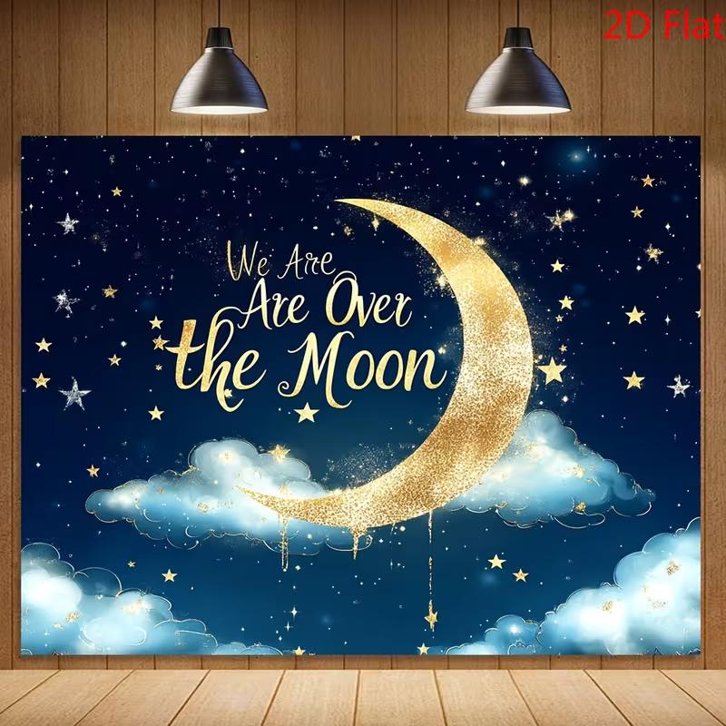 2D Glitter Gold Moon Star Backdrop for Birthday Party & Photoshoot