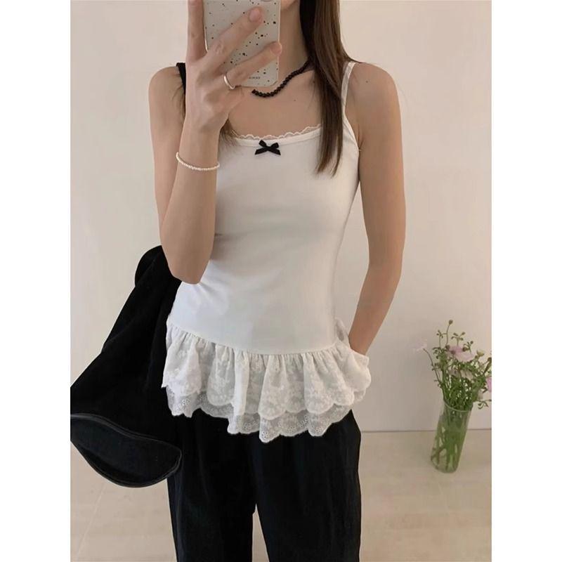 

French Lace Trim Tank Camisole - Women’s Summer Korean-Style Slim Fit Top Large