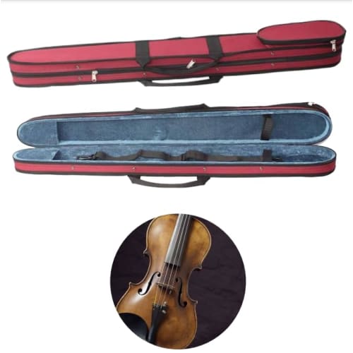 Boono Violin and Bow Case, Fits Viola, Cello, and Two Bows, Portable and Storage, Oxford Fabric (Red)