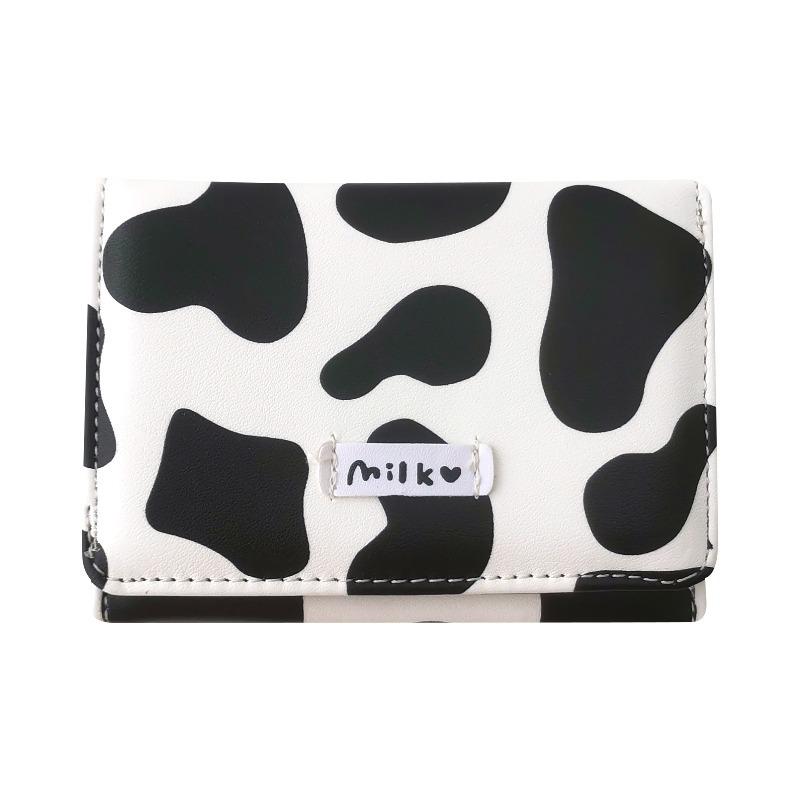 Women Cute Wallet Cow Print Pu Leather Business Card Holder Female Girl'S Coin Pouch Women Tri-Fold Cartoon Carteras Para Mujer