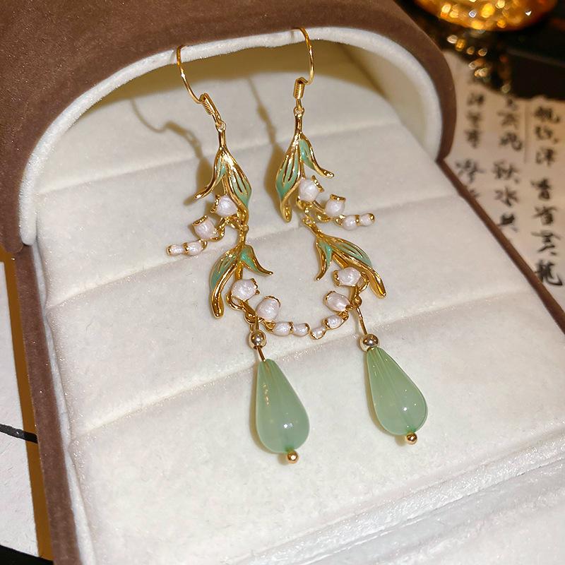 Ringflower Leaf Water Drop Earhook, Long Versatile Earrings, Fashionable Cheongsam Earrings for Women