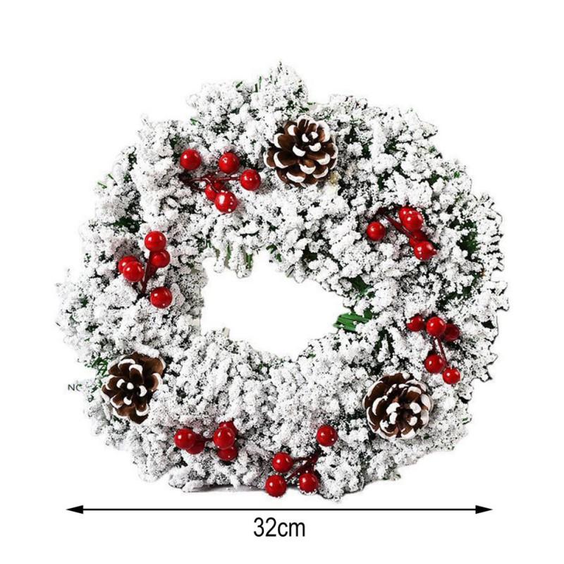 30CM Christmas Garland Wreath Pine Cones Front Door Christmas Door Wreath Red Ball Ornaments for Door Window New Year 2023