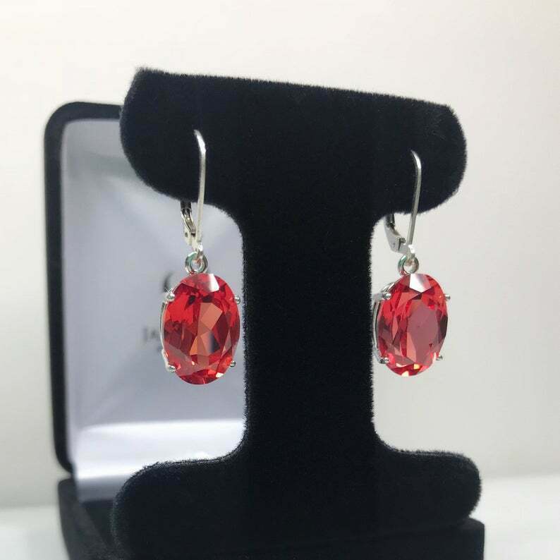 16cts Oval Cut Orange Padparadscha Sapphire Sterling Silver Leverback Earring For Women