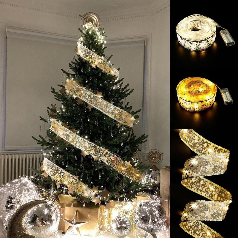 Fairy Lights Bows New Year Christmas Ribbon Xmas Lights Strings Christmas Tree Ornaments Decoration