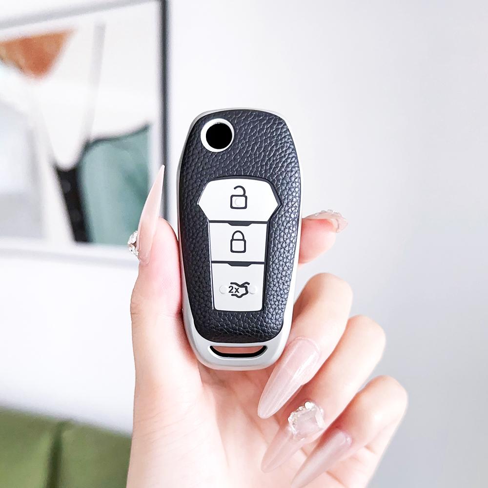 

Чехол-книжка из ТПУ кожи для автомобильного ключа для Ford Mustang F-150 Focus 3 4 ST Mondeo 5 MK5 Explorer Edge Fiesta Kuga MK3 4 серебряный