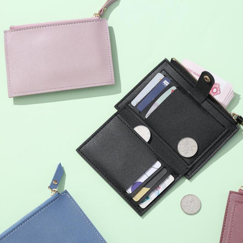 PU Leather Slim Coin Purse & Card Holder with Multiple Slots and Ins Buckle Logo