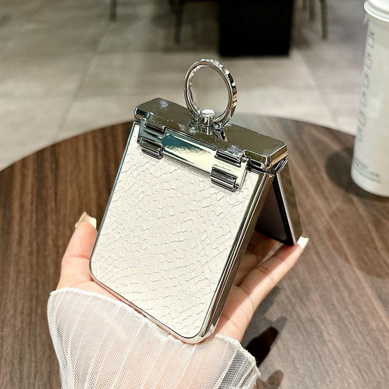 Diamond Frame 3pcs Folding Case For Samsung Galaxy Z Flip6 Flip5 Leather Shockproof Ring Holder Slim Hard PC Phone Cover