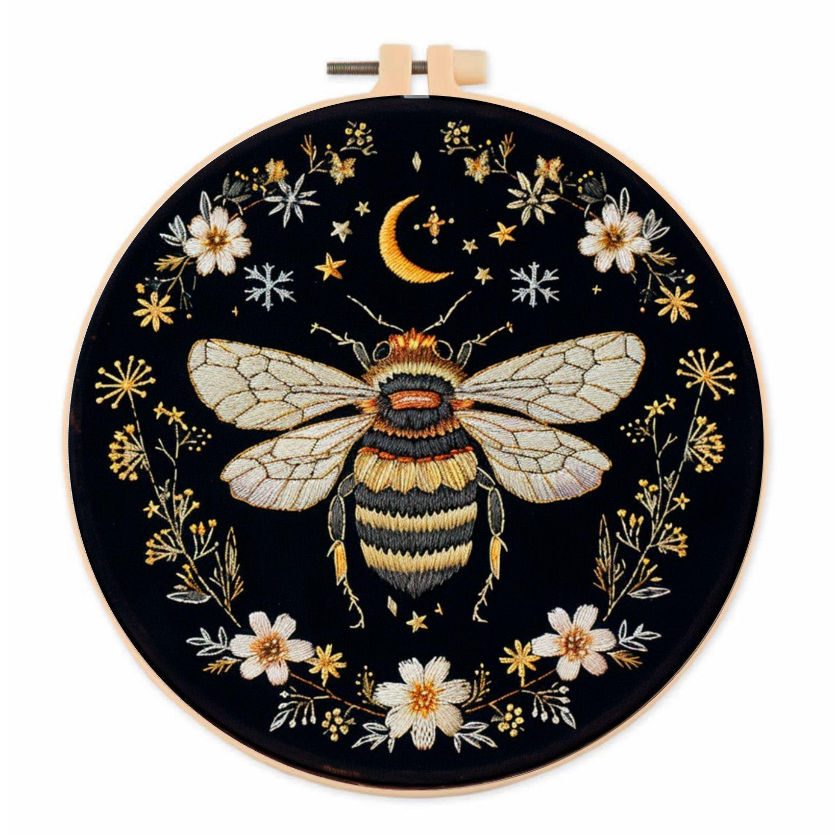 

1 комплект европейской вышивки сделай сам золотая луна пчела цветок материал пакет сделай сам вышивка ручная работа тканевый материал пакет набор 20cm