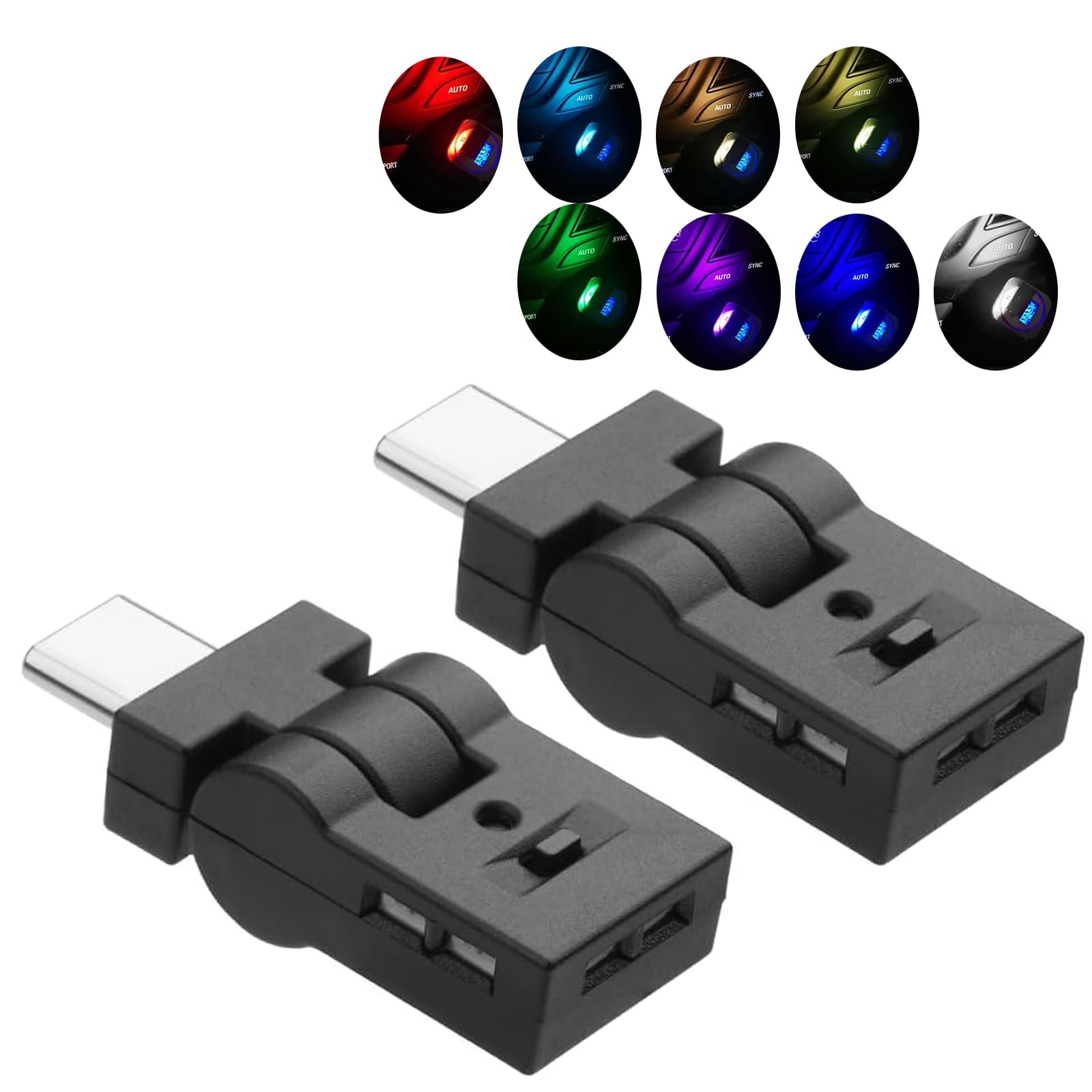

Car Interior Supplies USB Light Mini LED Light Swing Car Interior Light Car Accessories USB-C 8 Colors USB Powered Small Pack of 2 [Juckier] (USB-C)