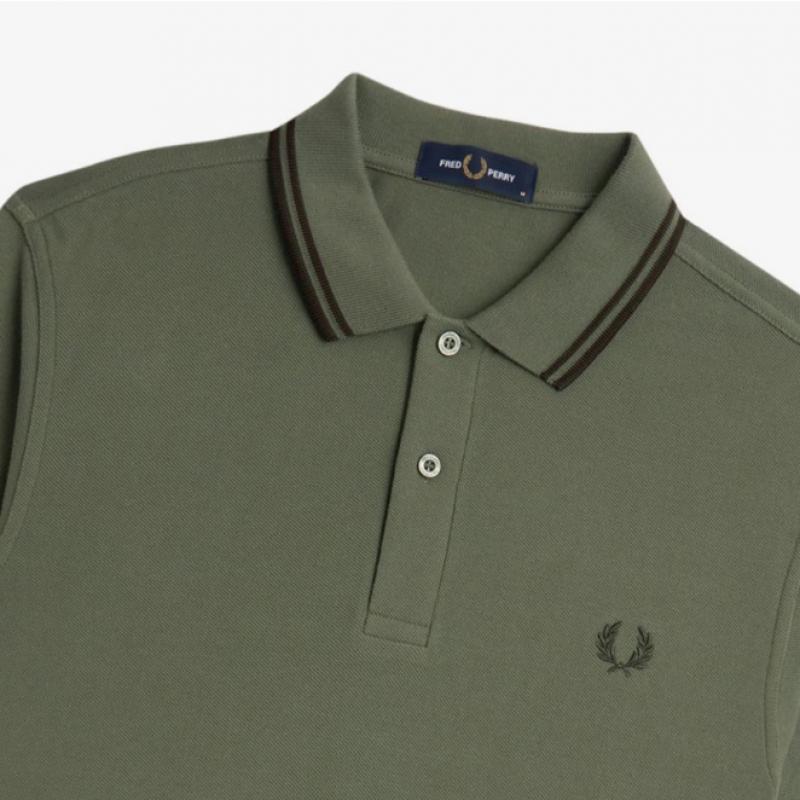 Fred Perry Long Sleeve Twin Tip Fred Perry Shirt Laurelis Green Night Green Afpm2433636 W49