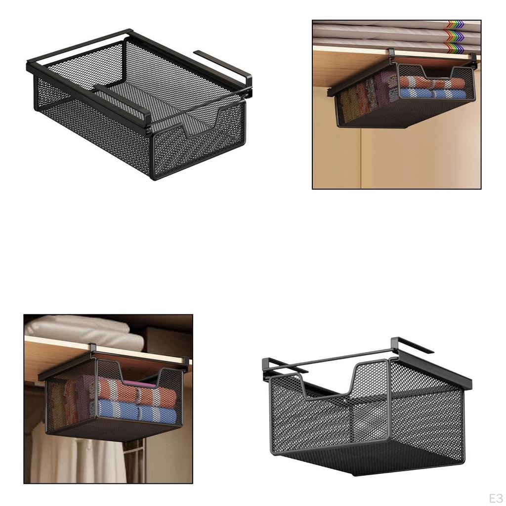 under Shelf Basket Black Decoration Space Saving Portable Hanging Pullout Drawer Organizer