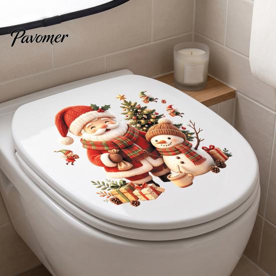 Removable Christmas Wall Stickers Cute Santa Snowman Decals, PVC with Waterproof Home Decoration Elf Gift Elements, Festive Decor for Toilet