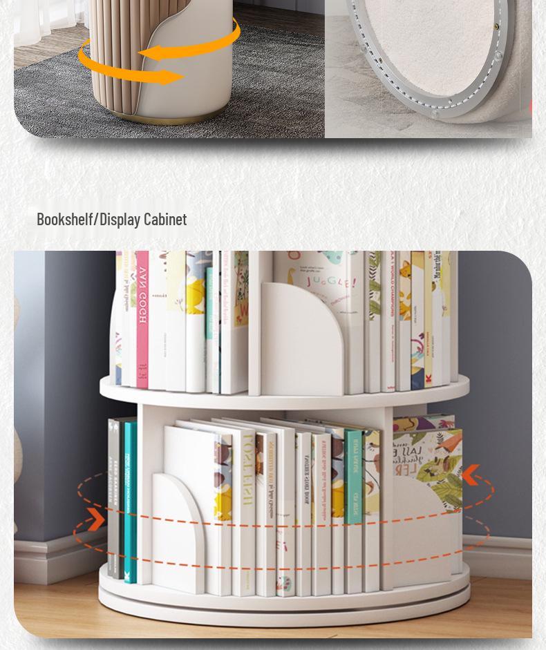 Rotating Bookshelf Display with Aluminum Turntable Base and Height-Adjustable Bearing Track