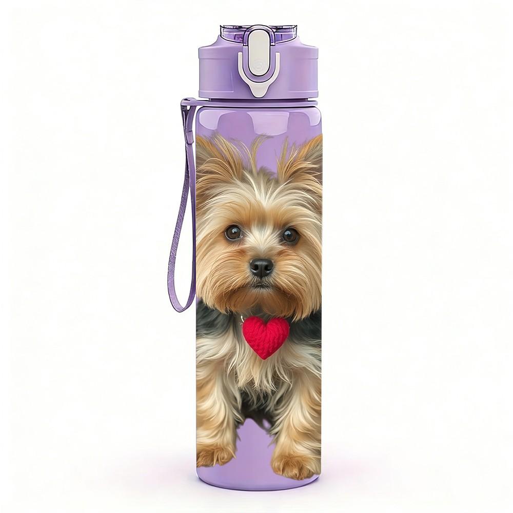 1PC Heart Shape Terrier Dog Print 750ml Color Plastic Sports Water Bottle Leakproof Flip Straw Lid Suitable for Sports Office Home Use