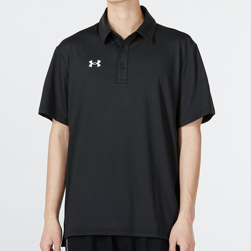 Under Armour Solid Logo Breathable Sports Polo Shirt Men Tops Black 22500524-001